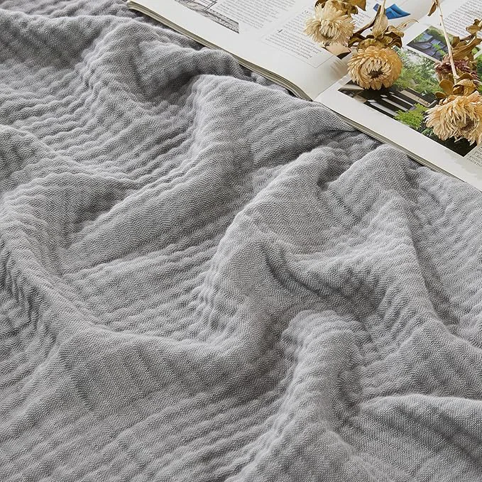 EMME Cotton Muslin Twin XL Blanket Breathable Gauze Soft Lightweight Blankets Adults Gifts for Women Heather Grey 66 quot x90 quot Exceptional