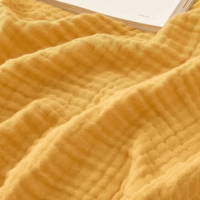 High-End EMME Cotton Muslin Large Throw Blanket Couch Breathable Gauze Soft Lightweight Bed Blankets Adults Heather Yellow 50 quot x70 quot Trusted