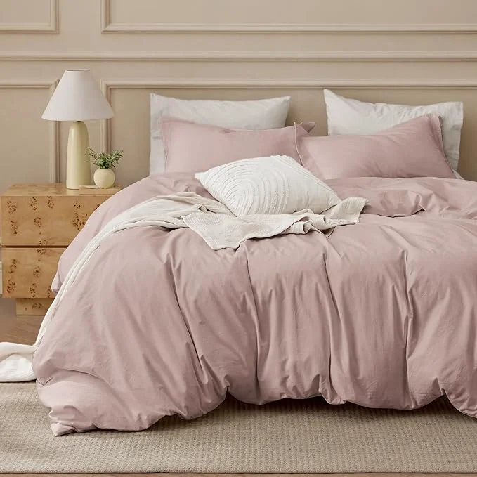 Proven Bedsure Washed Cotton Duvet Cover Full Size - Petal Pink Minimalist Bedding Set Linen Like - PureWoven Plain Simple amp Soft Comforter Cover for All Seasons Petal Pink Full 80 quot x90 quot High-End