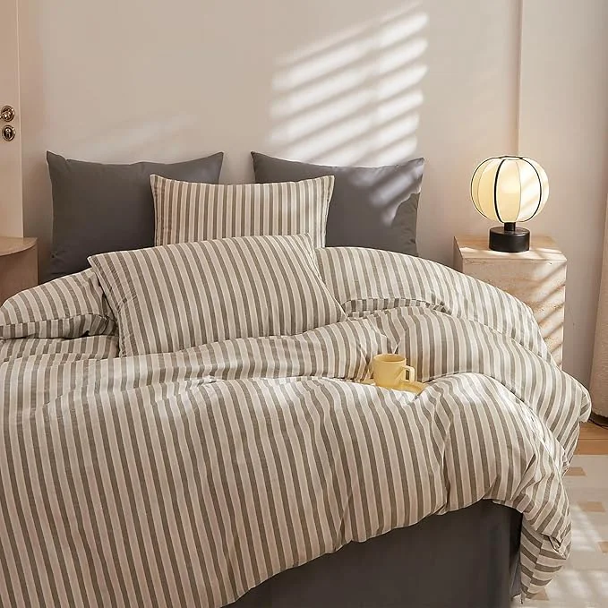 Original HighBuy Grey Gingham Comforter Set King Size Stripe Pattern Art Decor Bedding Comforter Set Lightweight Fluffy Bedding Set Geometric Modern Comforter Set 1 Bohemian Comforter 2 Pillowcase Contemporary