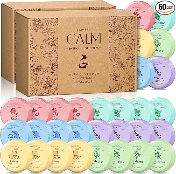 Authentic Shower Steamers 60 PCS with Individually Wrapped Shower Bombs Exclusive