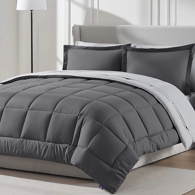 Sustainable Nestl 7 Piece California King Comforter Set – Dark Grey Reversible Bed in a Bag – Complete Cal King Size Bedding Set with Sheets Pillowcases and Shams Refined