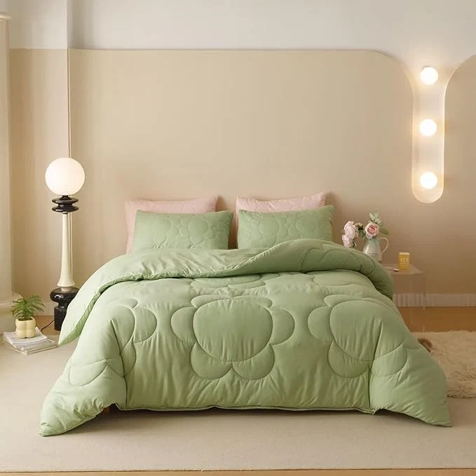 Reliable Houseri Sage Green Floral Comforter Set King Sunflower Light Green Fluffy Quilted Comforters King Size Ultra Comfy Bedding Sets Soft Breathable