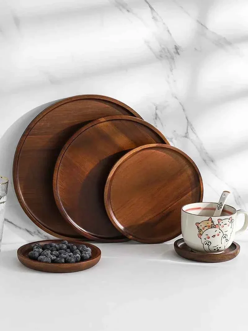 Breathable Wooden Round Tea Tray Serving Platter Prestigious