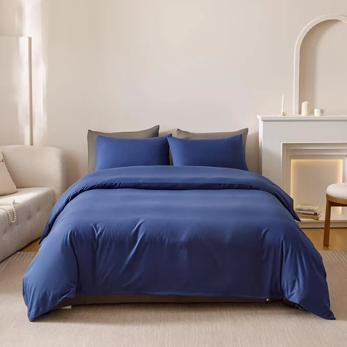 Casual Houseri Royal Blue Comforter Set Twin Neutral Navy Bedding Vintage Japanese Style Solid Blue Farmhouse Bed Sets Twin Functional
