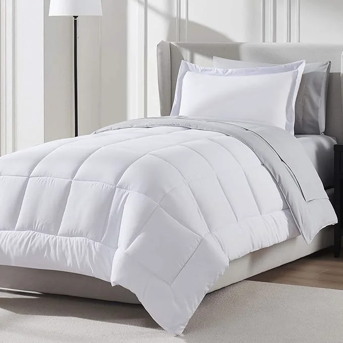 Elite Nestl 5 Piece Twin Comforter Set – White Reversible Bed in a Bag – Complete Twin Size Bedding Set with Sheets Pillowcase and Sham Clean