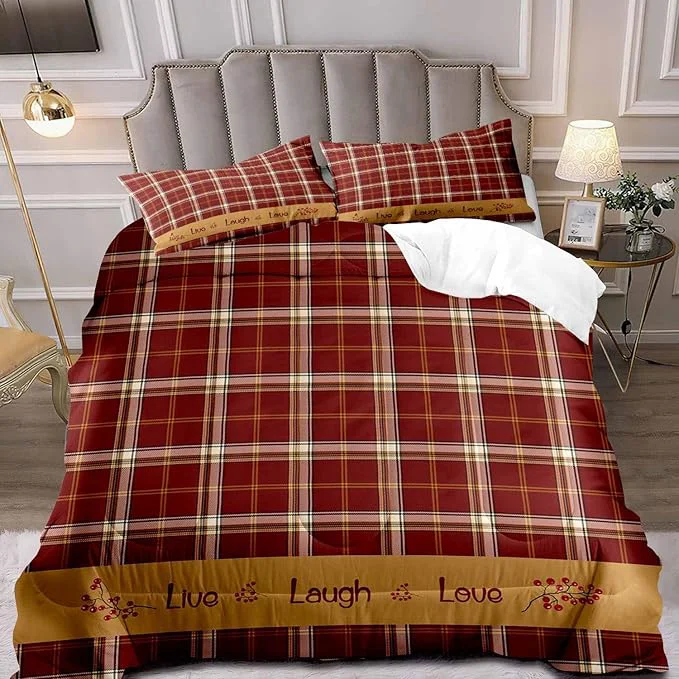 Detailed LUVIVIHOME 2PCS Red Gingham Comforter Set Twin Size Red Berry Check Bed Set Grid Checkered Quilt Farmhouse Bedding Check Primitive Country Rustic Vintage Buffalo Plaid Comforter 1 Pillow Sham Lightweight