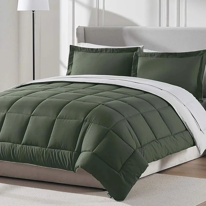 Environmentally Friendly Nestl 7 Piece King Comforter Set – Olive Green Reversible Bed in a Bag – Complete King Size Bedding Set with Sheets Pillowcases and Shams Authentic