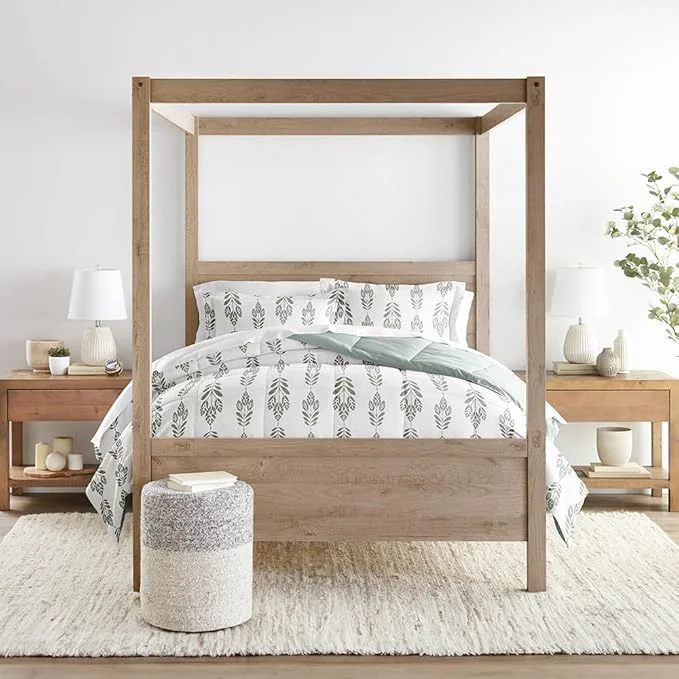 Functional LINENS amp HUTCH Comforter Set Patterned Microfiber All Season Down- Ultra Soft Bedding in Folk Leaves - King Cal-King Folk Leaves Eucalyptus Recyclable