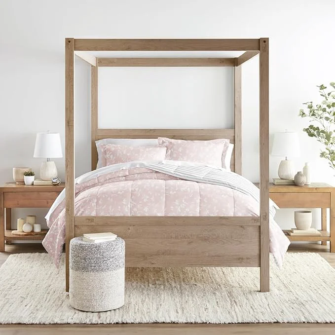 Verified LINENS amp HUTCH Comforter Set Patterned Microfiber All Season Down- Ultra Soft Bedding in Pressed Flowers - Full Queen Pressed Flowers Pink Casual