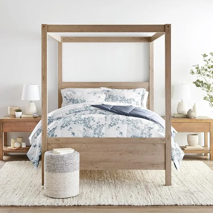 Pure LINENS amp HUTCH Comforter Set Patterned Microfiber All Season Down- Ultra Soft Bedding in Bamboo Leaves Blue - King Cal-King Bamboo Leaves Blue Stone Sustainable