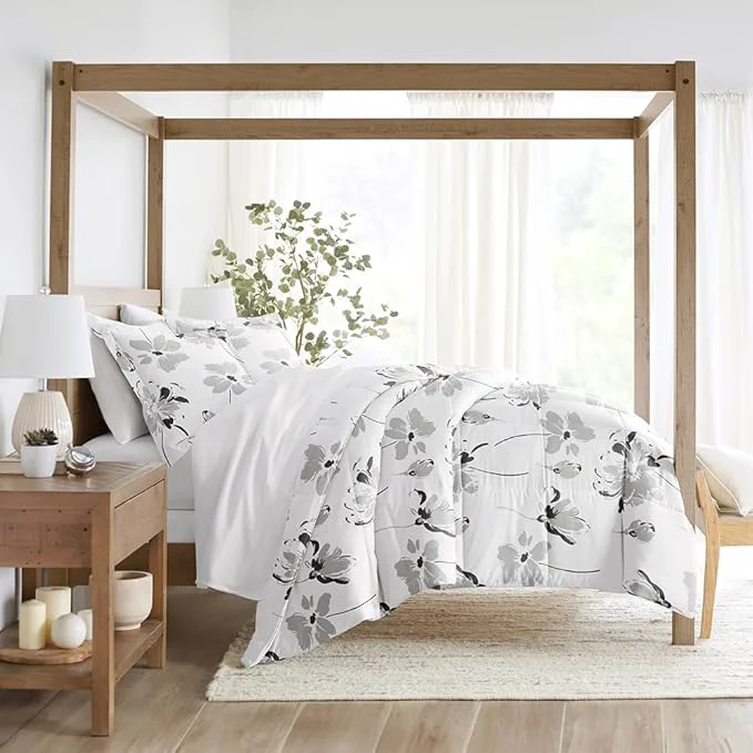Efficient LINENS amp HUTCH Comforter Set Patterned Microfiber All Season Down- Ultra Soft Bedding in Magnolia - Twin TwinXL Magnolia Light Gray Crafted
