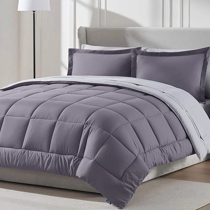 Proven Nestl 7 Piece California King Comforter Set – Grayish Purple Reversible Bed in a Bag – Complete Cal King Size Bedding Set with Sheets Pillowcases and Shams Sustainable