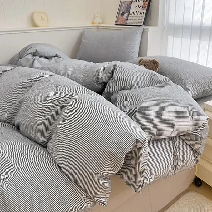 Contemporary VM VOUGEMARKET Striped Comforter Set Queen 3 Pieces Grey Pinstripes Comforter with 2 Pillowcases for Teen Boys Men Simple Modern Bedding Set 90 quot x90 quot Practical