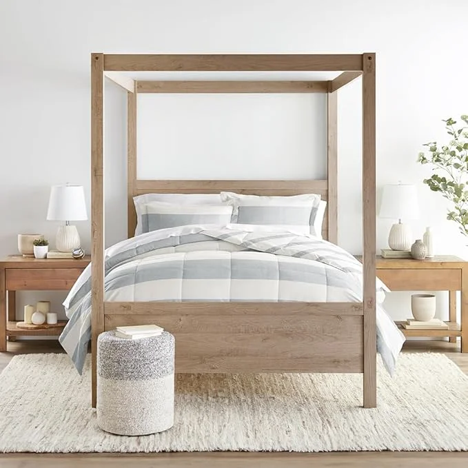 Environmentally Friendly LINENS amp HUTCH Comforter Set Patterned Microfiber All Season Down- Ultra Soft Bedding in Distressed Stripe - King Cal-King Distressed Stripe Light Blue High-Grade