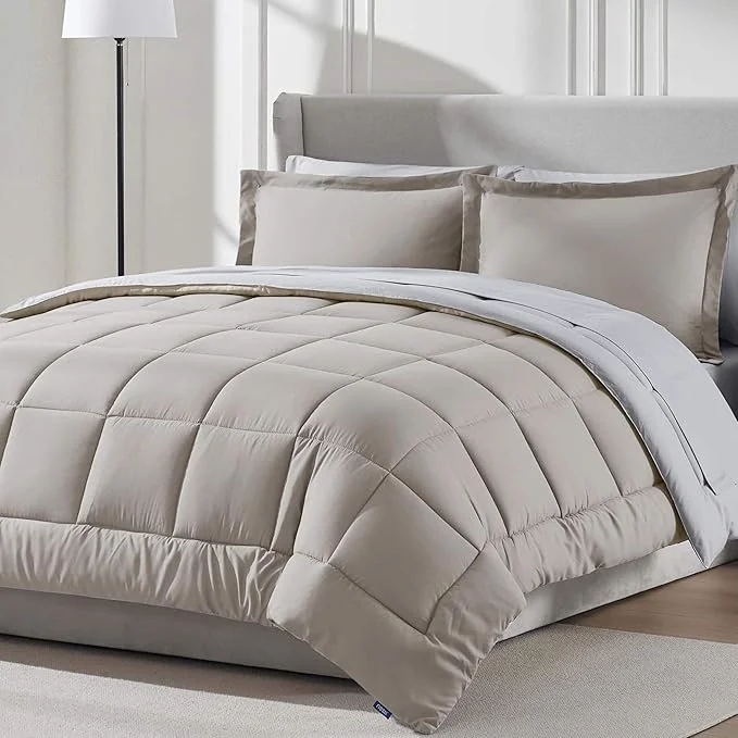 Innovative Nestl 7 Piece Full Comforter Set – Linen Reversible Bed in a Bag – Complete Full Size Bedding Set with Sheets Pillowcases and Shams Pure