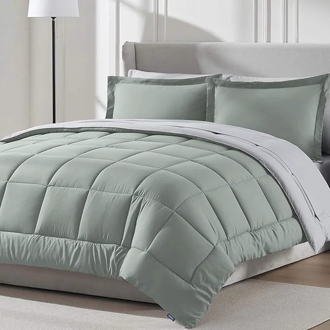 Original Design Nestl 7 Piece King Comforter Set – Sage Green Reversible Bed in a Bag – Complete King Size Bedding Set with Sheets Pillowcases and Shams Official