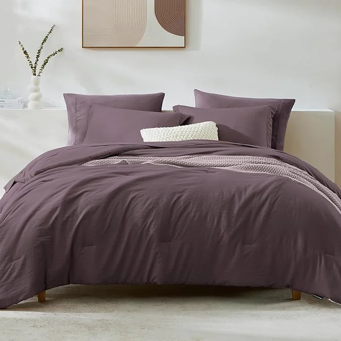 Professional WRENSONGE Super King Plus Comforter Set - 7 Pieces Artic Plum Soft Bed in a Bag Super King Plus with Fitted Sheet Flat Sheet 2 Pillow Shams and 2 Pillowcases- Warm Bedding Sets for All Season High-Performance