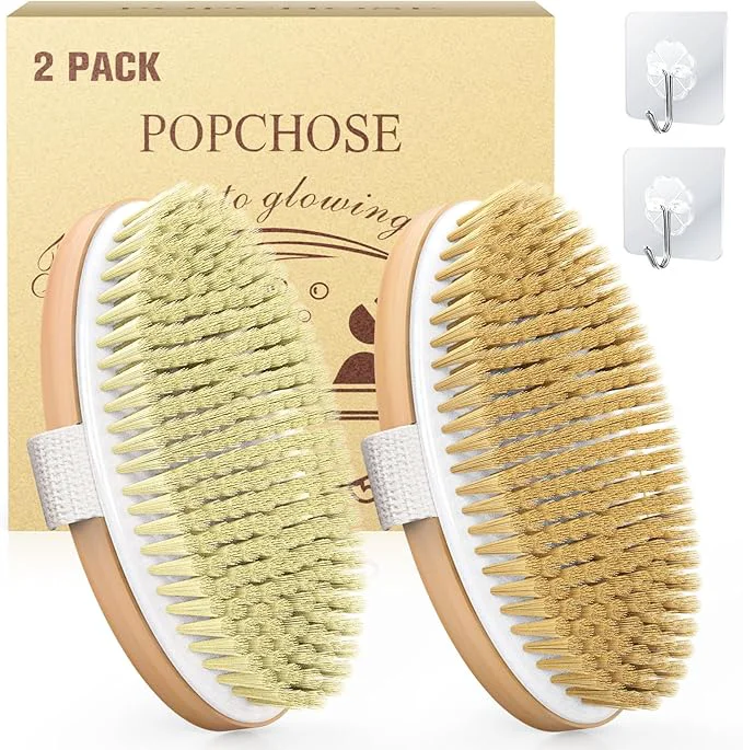 User-Friendly POPCHOSE Dry Brushing Body Brush Natural Bristle Dry Skin Exfoliating Brush Detailed