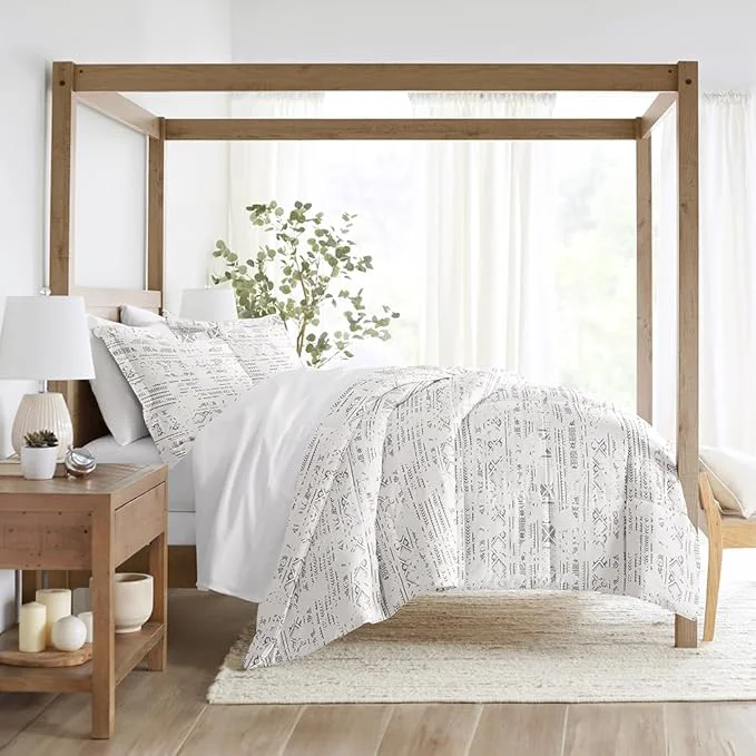 High-Performance LINENS amp HUTCH Comforter Set Patterned Microfiber All Season Down- Ultra Soft Bedding in Distressed Field - Full Queen Distressed Field Light Gray Functional