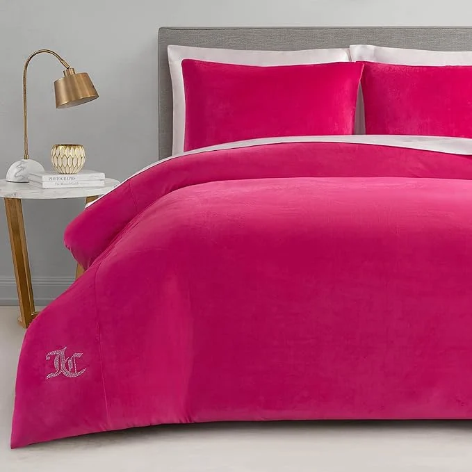 Selected Juicy Couture Hot Pink Velour King Comforter Set - 3 Piece Luxury Bedding Ensemble Advanced