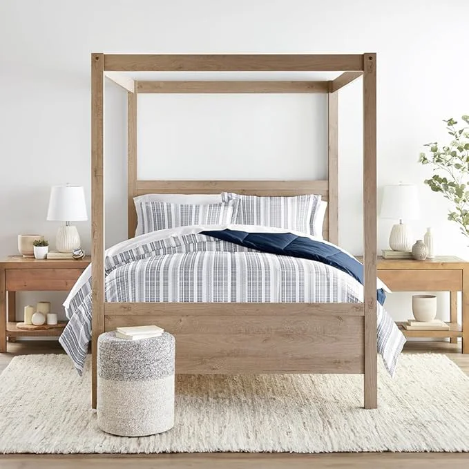 World-Class LINENS amp HUTCH Comforter Set Patterned Microfiber All Season Down- Ultra Soft Bedding in Farmhouse Dreams - King Cal-King Farmhouse Dreams Navy Proven