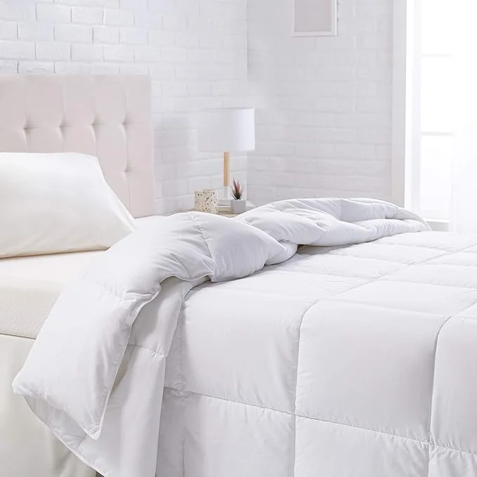 Environmentally Friendly Amazon Basics White Down Comforter and Duvet Insert with Corner Tabs Machine Washable Twin All-Season Certified
