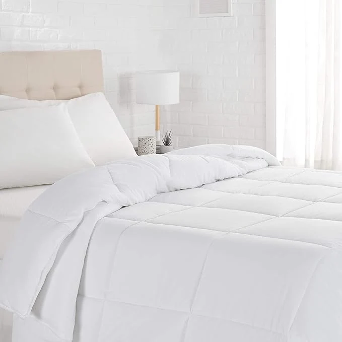 Minimalist Amazon Basics White Down Comforter and Duvet Insert with Corner Tabs Machine Washable Full Queen Light Genuine