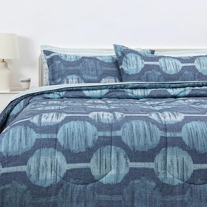 Organic Amazon Basics Lightweight Microfiber Comforter Sets 7 Pieces King Size Navy Geometrics Artisan