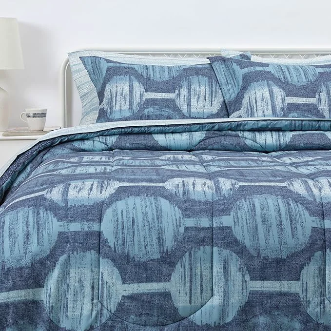 Proven Amazon Basics 7-Piece Lightweight Microfiber Comforter Set Full Queen Navy Geometrics Carefully Designed