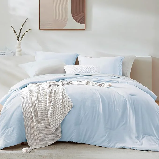 Luxury WRENSONGE Twin Comforter Set- 5 Pieces Ice Blue Twin Bed in a Bag All Season Twin XL Bedding Sets with 1 Fitted Sheet 1 Flat Sheet 1 Pillow Sham and 1 Pillowcase Clean
