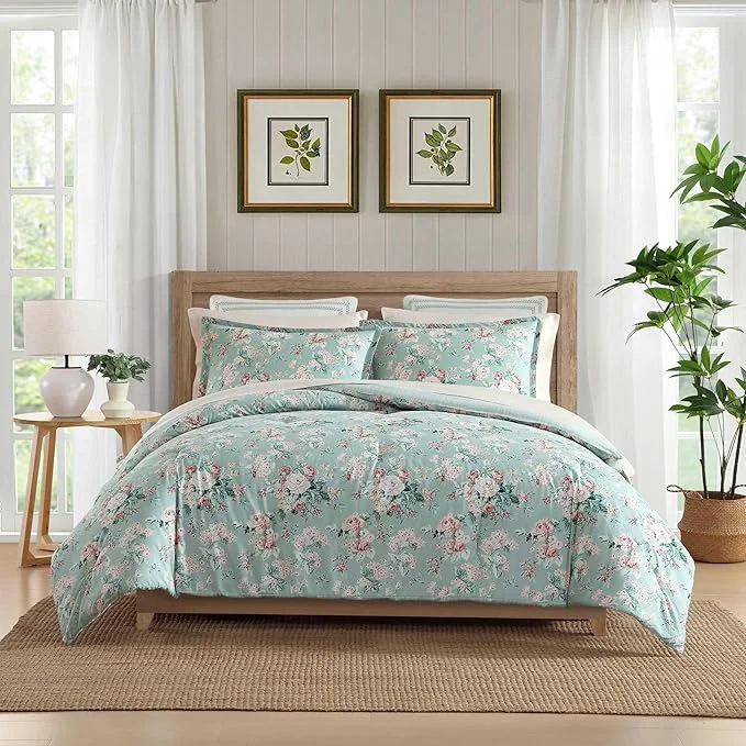 Prestigious Laura Ashley - Comforter Set Luxurious Bedding with Matching Shams Soft amp Serene Room Essentials Rosemoore Teal Full Queen Consistent