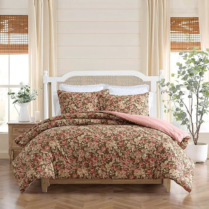 Proven Laura Ashley - King Comforter Set Soft Cotton Bedding with Matching Shams Floral Home Decor Oeko-Tex Bloomsbury Brown King Reusable