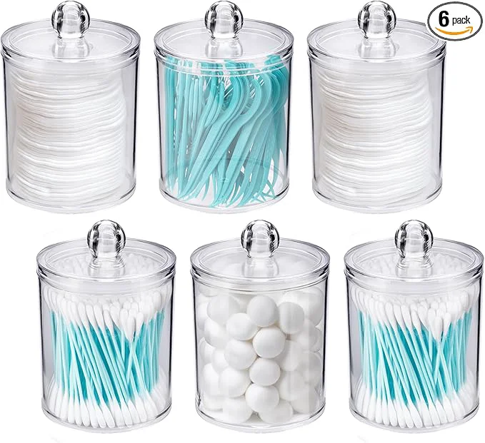 Solid WEISHI 6 Pack Qtip Holder Dispenser -Cotton Ball Round Pads Small Clear Authentic