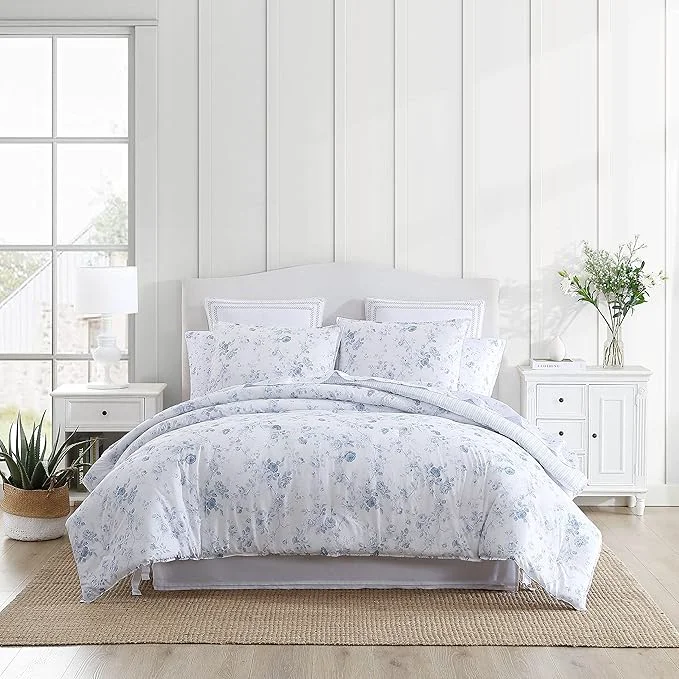 Selected Laura Ashley - Twin Comforter Set Soft amp Reversible Cotton Bedding with a Smooth Feel Medium Weight for Year Round Comfort 2 Piece Bed Set with Matching Pillowcase Belinda Blue Convenient