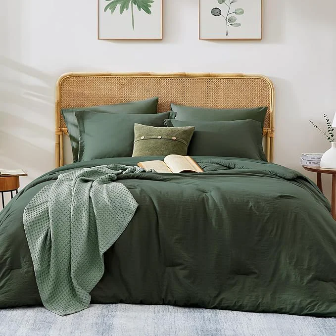 Proven WRENSONGE Super King Comforter Set - 7 Pieces Deep Green Soft Bed in a Bag Super King with Fitted Sheet Flat Sheet 2 Pillow Shams and 2 Pillowcases- Warm Bedding Sets for All Season Authentic