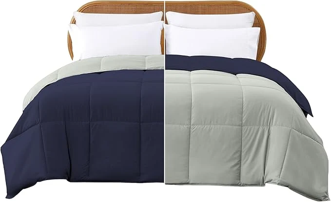 Professional Modern Threads Down Reversible Comforter Navy Silver Twin Smart