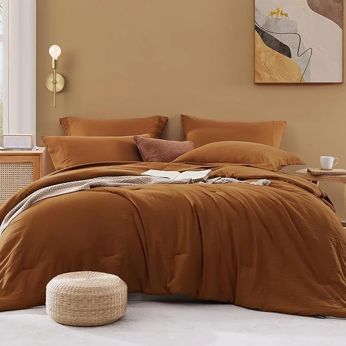 Professional WRENSONGE Oversize King Size Comforter Sets- 7 Pieces Soft Terracotta Bed in a Bag with Fitted Sheet Flat Sheet 2 Pillow Shams 2 Pillowcases Warm Bedding Sets for All Season Efficient
