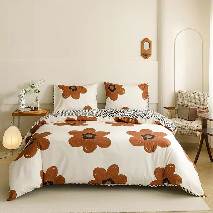 Fashionable Cottonight Pumpkin Sunflower Comforter Set Brown Twin Teen Girls Beige and Brown Floral Bedding Comforter Set Botanical Flowers Blanket Quilts Soft Breathable Cute Comforter Quality