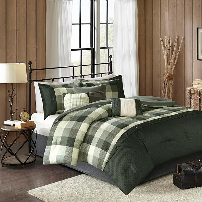Official Madison Park Ridge Comforter Set - Cabin Lodge Plaid Herringbone Design All Season Down Cozy Bedding with Matching Bedskirt Shams Decorative Pillow Grey Cal King 104 quot x92 quot 7 Piece Crafted
