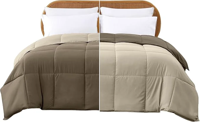 Practical Modern Threads Down Reversible Comforter Taupe Champagne Twin First-Class