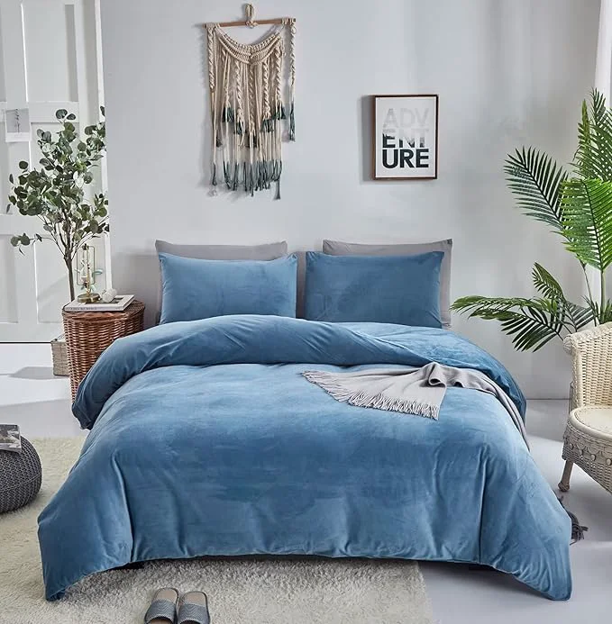 Soft Houseri Velvet Blue Comforter Set Queen Light Bedding Fluffy Dusty Flannel Sets Furry Lake Sherpa Comforters Warm Fuzzy Blanket Queen 90 39 39 90 39 39 -Comforter Consistent