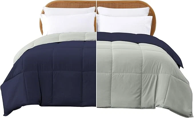 Official Modern Threads Down Reversible Comforter Navy Silver King Solid
