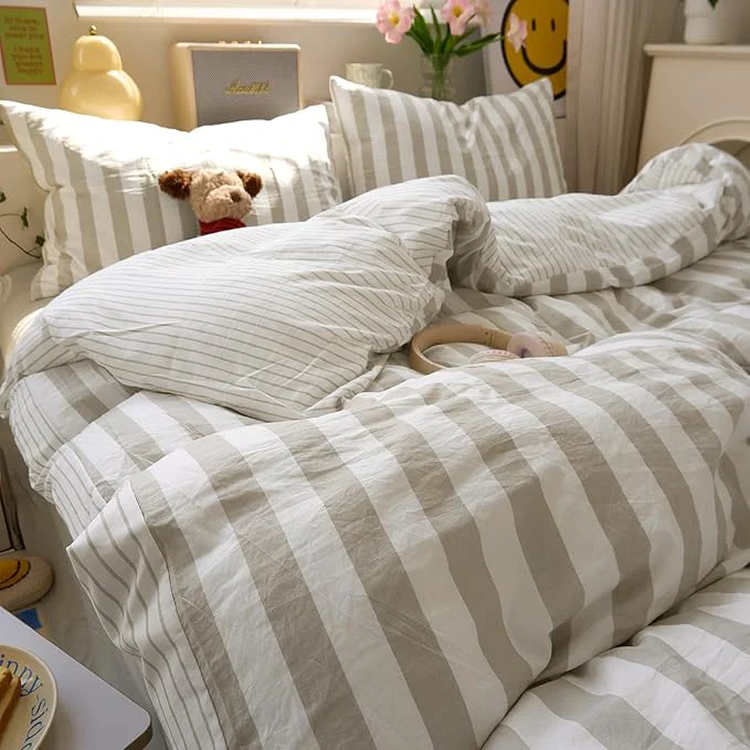 Fast Tan Striped Full Size Comforter Sets Fluffy Down Bedding Set Light Brown Boho Cozy Cute Bedding Comforter Sets Soft All Season Farmhouse Breathable Bed Comforter with 2 Pillowcases