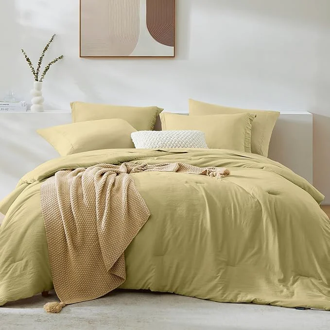 Crafted WRENSONGE King Comforter Set 7 Pieces Hemp Soft Bed in a Bag King with Fitted Sheet Flat Sheet 2 Pillow Shams and 2 Pillowcases- Warm Bedding Set for All Season Elegant