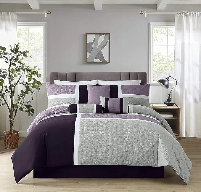 Proven Chezmoi Collection Upland 7-Piece Quilted Patchwork Comforter Set Lavender Gray Purple California King Environmentally Friendly