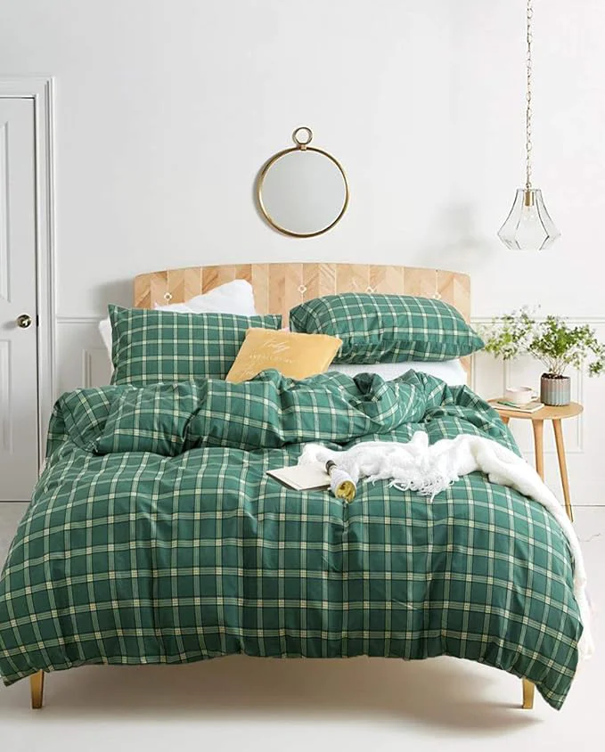 Advanced Houseri Green Comforter Set - Queen Plaid amp Grid Bedding - Emerald Forest Jade Green amp Yellow - Buffalo Checkered - Men Boys Girl - Vintage Style Recyclable
