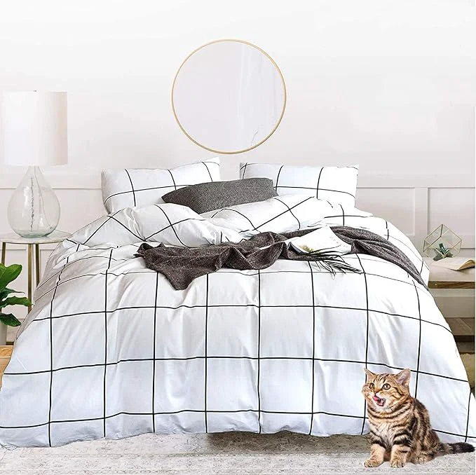 Secure Houseri Plaid Black and White Comforter Set Queen Buffalo Checkered Bedding Comforters Queen Size for Teen Boys Girls Preppy White Grid Queen Soft Dorm Comforter Women Men Gingham Bedding Sets Queen Modern