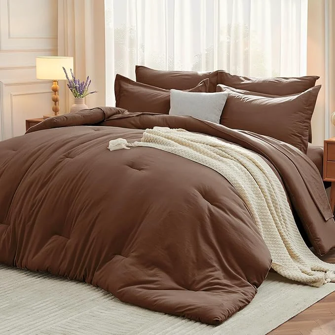 Comfortable MUXHOMO 7 Pieces California King Comforter Set Soft Bed in a Bag Cal King Size All Season Bedding Set with Comforter Flat Sheet Fitted Sheet Pillowcases amp Shams Brown Trusted