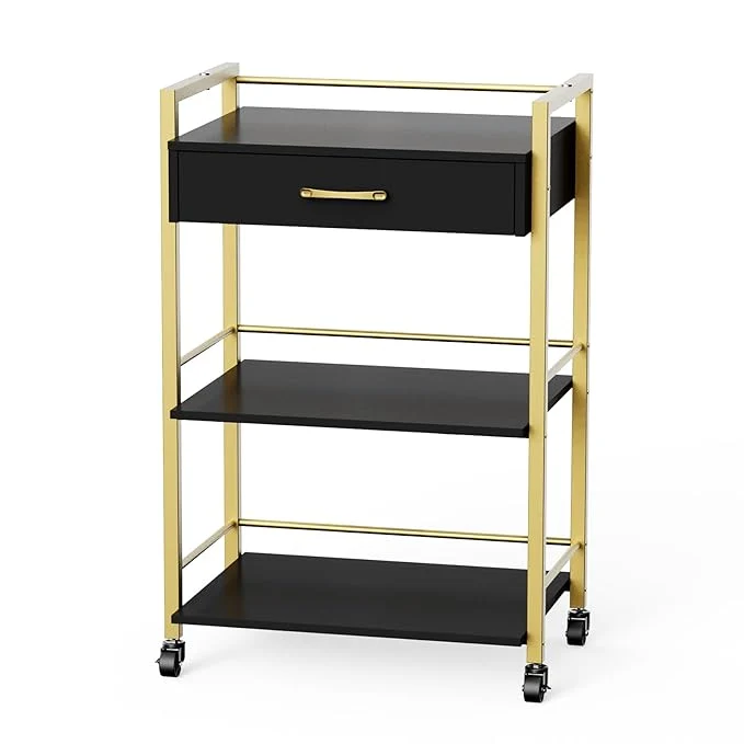 First-Class Salon Trolley Cart with Wheels Esthetician Cart with 1 Drawer 2 Trays User-Friendly